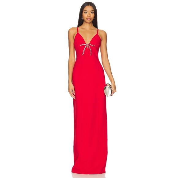 Cinq a Sept Adele Gown Maxi Bow Embellished Formal Elegant Statement Red Size 0 - Picture 2 of 11